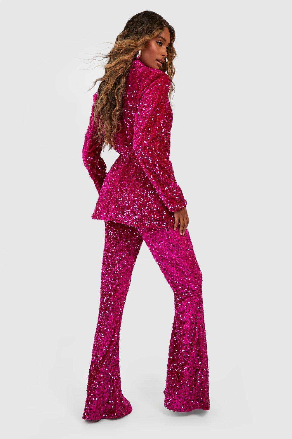 Pink sequin flare on sale pants